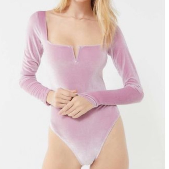 Urban Outfitters Tops - Urban Outfitters Out From Under Evelyn Velvet Longsleeve Pink Bodysuit Large